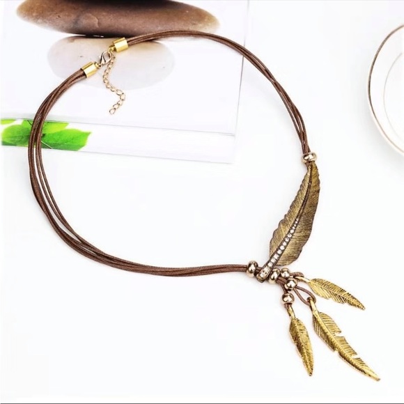 Boho Feather Decor‎ Choker Necklace Vintage Style Rope Chain Ethnic Style - Picture 6 of 6